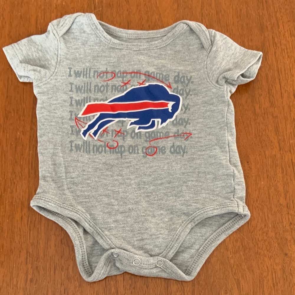 NFL Gray Baby Bodysuit with Blue and Red Buffalo Logo
